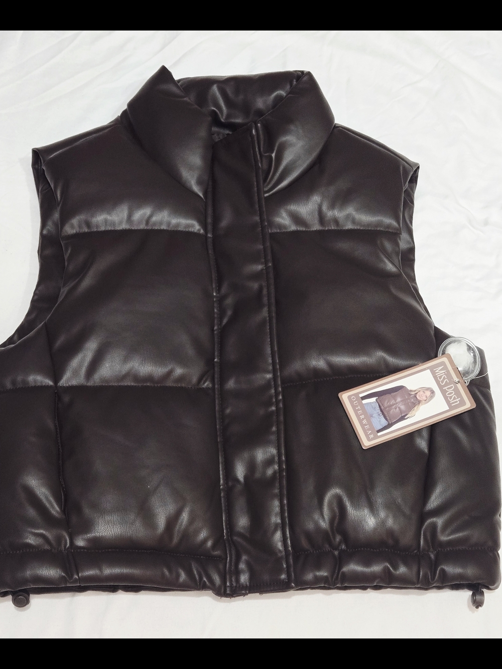 Mis Posh Chocolate Faux Leather Puffer Vest